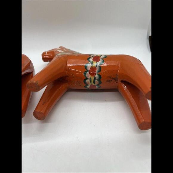 2 Olsson Dala Horse (No Label) Hand Carved Painted Wood Sweden 6” Tall - Picture 9 of 10